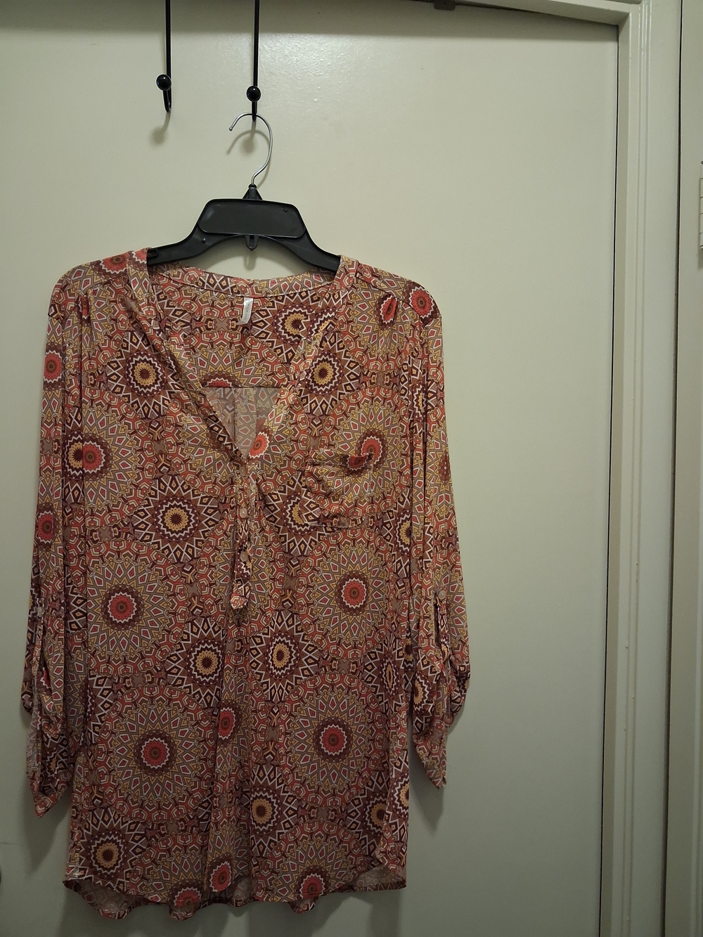 DNA couture Rust Multi Medallion V-Neck Sheer Tunic